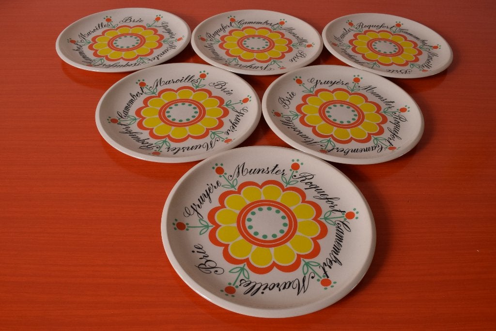 Set van 6 retro vintage borden / Franse kaasborden, Nieuw, Ophalen of Verzenden, Bord(en), Overige stijlen