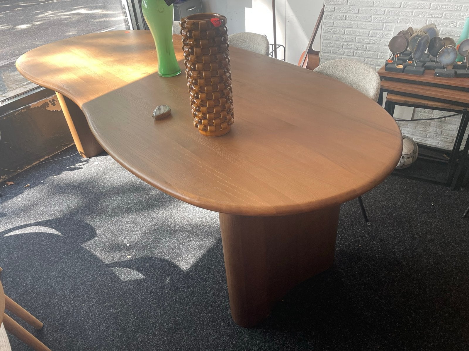 Massief eiken eettafel organische vorm 250x110 cm, Ophalen, 100 tot 150 cm, Eikenhout, Vijf personen of meer