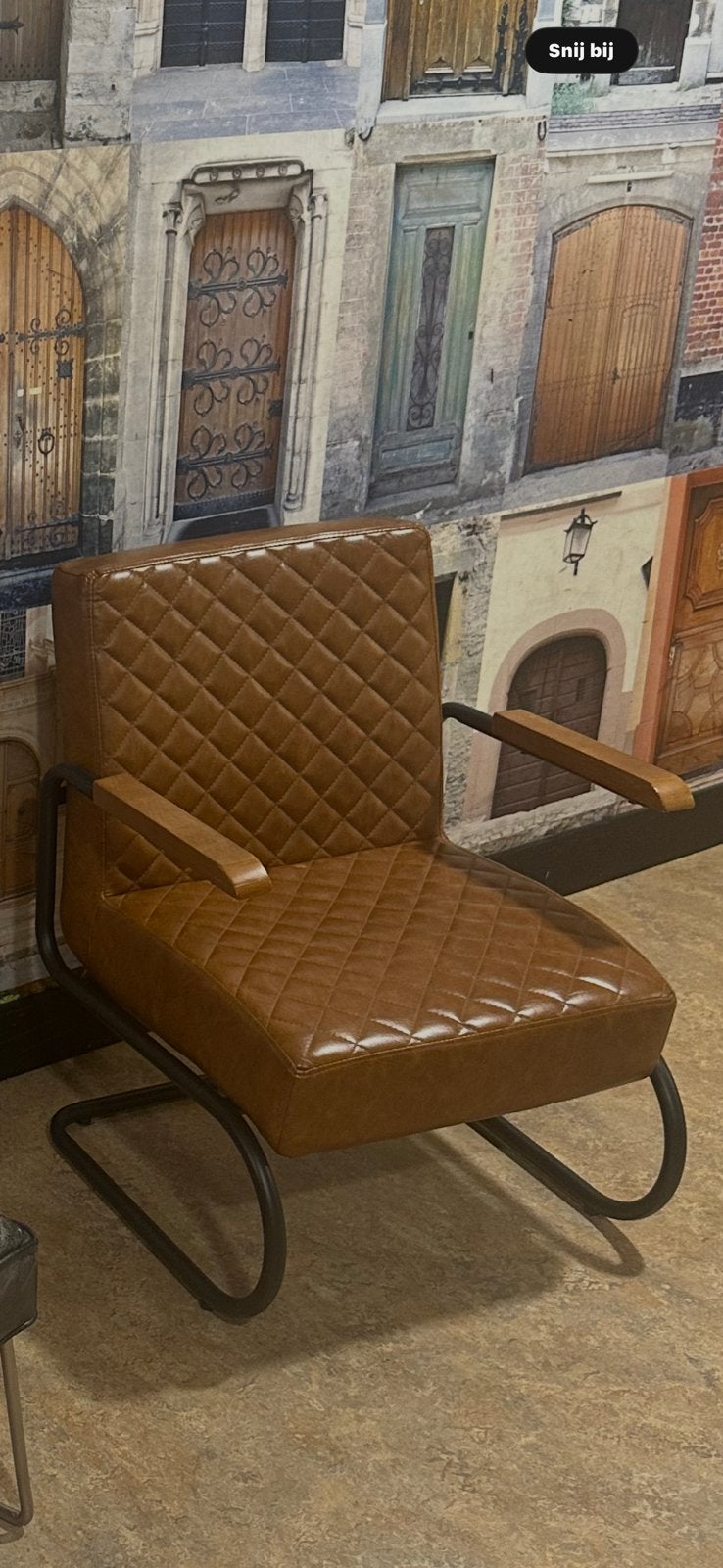 zgan fauteuil in een kunst leren uitvoering, Ophalen, 75 tot 100 cm, Zo goed als nieuw, Hout