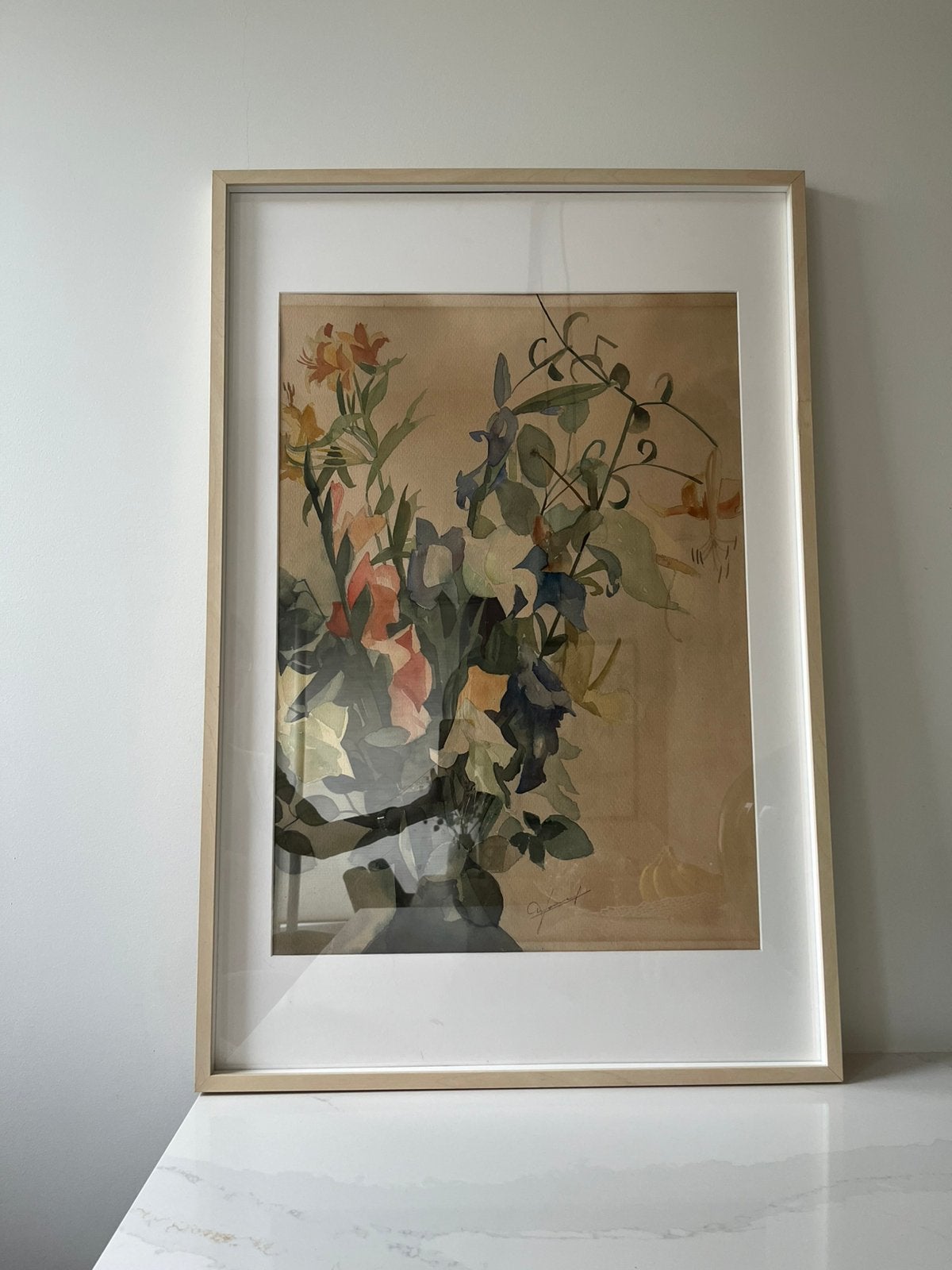 Vintage Aquarel Bloemen Stilleven - Gesigneerd, Huis en Inrichting, Woonaccessoires | Schilderijen, Tekeningen en Foto's, Gebruikt