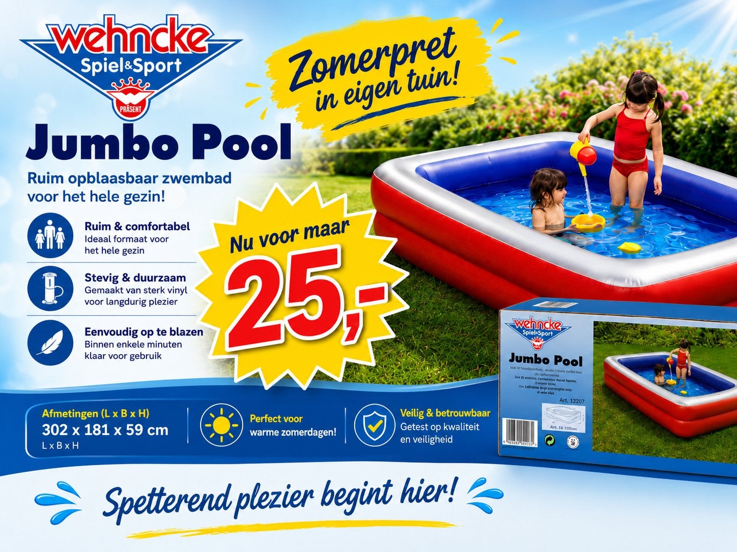 Wehncke Jumbo Pool - Ruim Opblaaszwembad voor gezin 3x1,8m, Nieuw, Ophalen of Verzenden, H, H