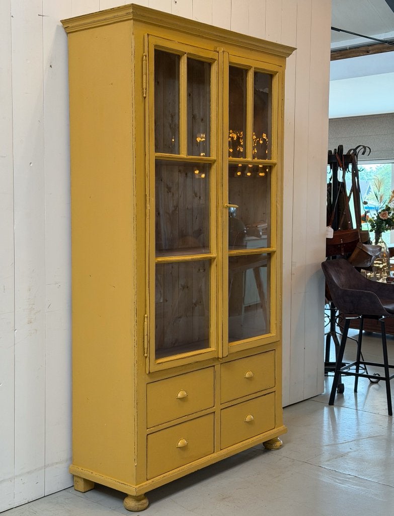 Vintage houten kast | Servieskast | Buffetkast glas en hout, Huis en Inrichting, Gebruikt, Met lade(s), 150 tot 200 cm, 25 tot 50 cm