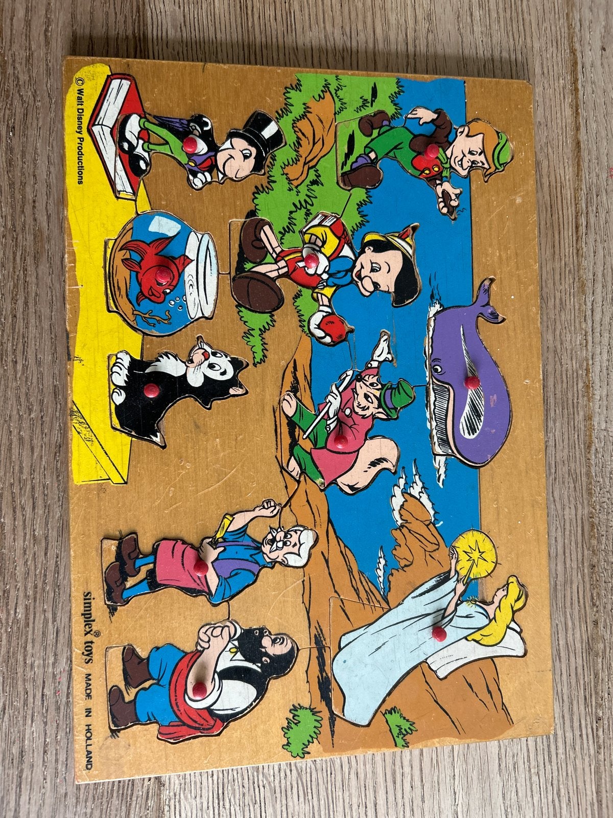 Vintage Pinokkio Houten Puzzel - Simplex Toys, 2 tot 4 jaar, Gebruikt, 10 tot 50 stukjes, Ophalen of Verzenden