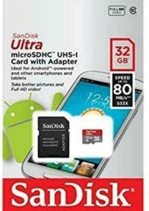 SanDisk Ultra 32GB MicroSDHC UHS-1 Class 10 Micro SD kaart, Ophalen, Nieuw, 32 GB