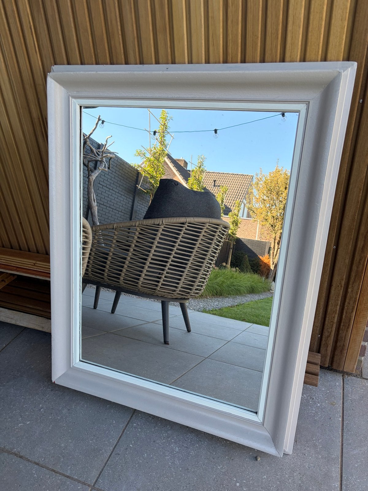 Spiegel in massief houten lijst 100*80, Ophalen, Gebruikt, 100 tot 150 cm, Rechthoekig