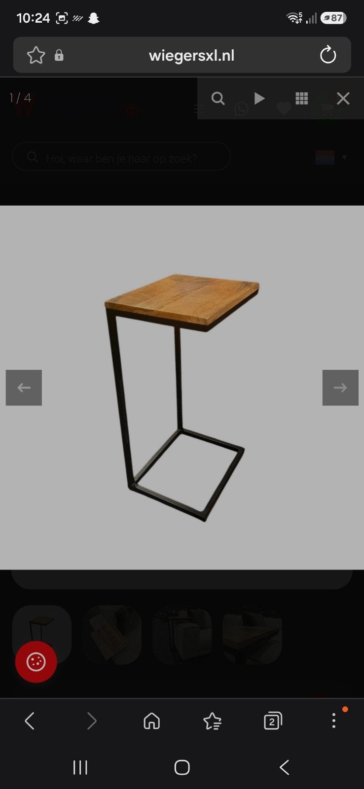 Mango houten bijzettafel met zwart stalen voet, Ophalen, Minder dan 55 cm, Nieuw, Industrieel, Modern