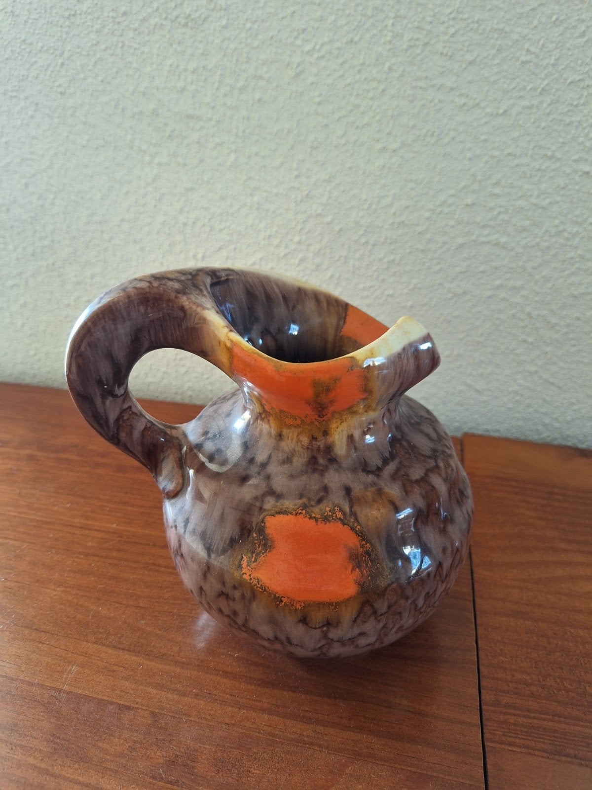 Vintage Keramieken Vaasje - Bruin/Oranje Gevlekt, Ophalen of Verzenden