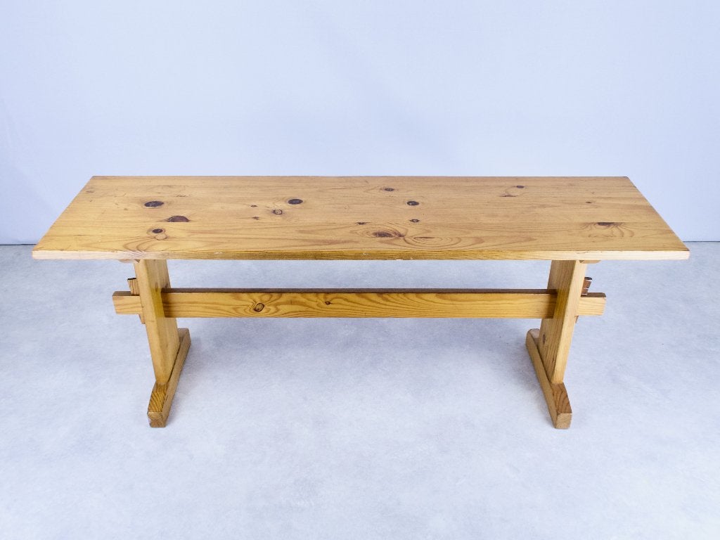 bankje bijzettafel plantentafel hout demontabel 70s 80s, Gebruikt, -, -, Ophalen of Verzenden