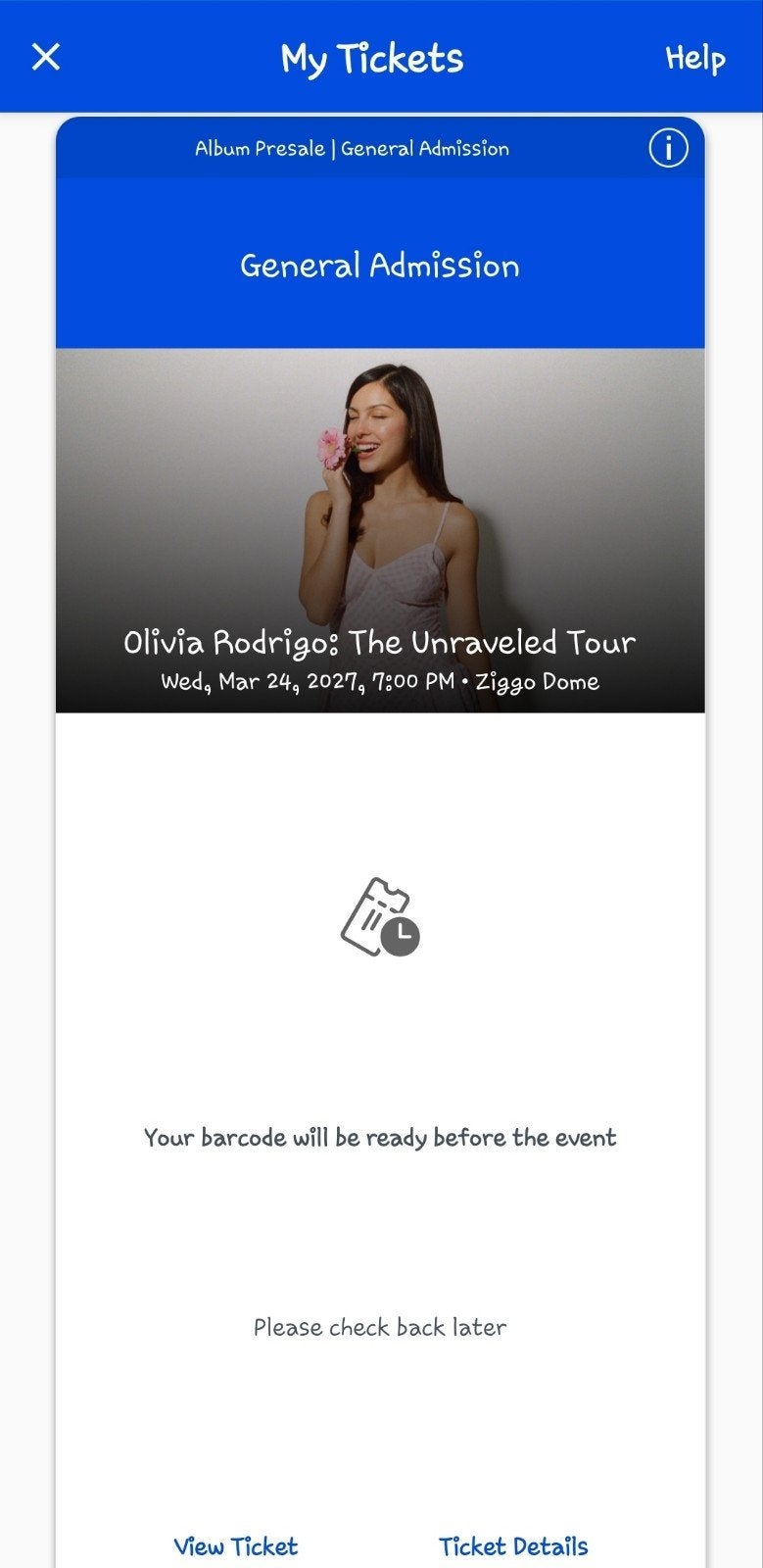 Olivia Rodrigo 2 staanplaatsen 24 maart 2027, Tickets en Kaartjes, Concerten | Nederlandstalig, Twee personen, Maart
