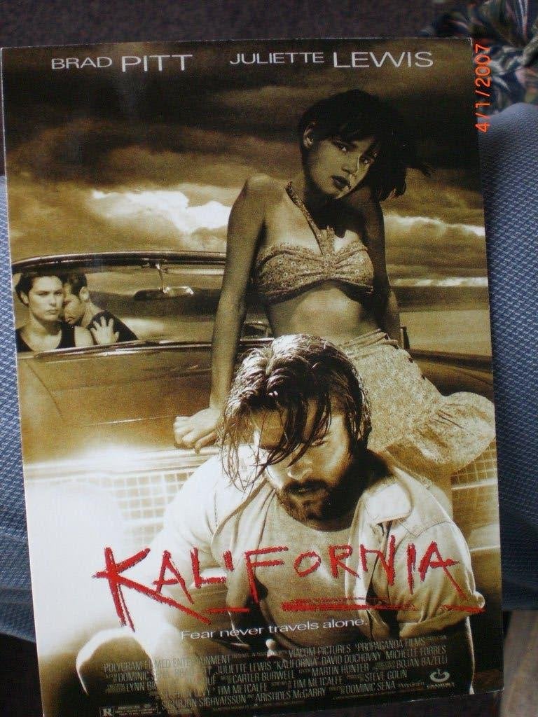kaart Brad Pitt Juliette Lewis 'Kalifornia, Ophalen of Verzenden, 1980 tot heden, Ongelopen, Sterren en Beroemdheden