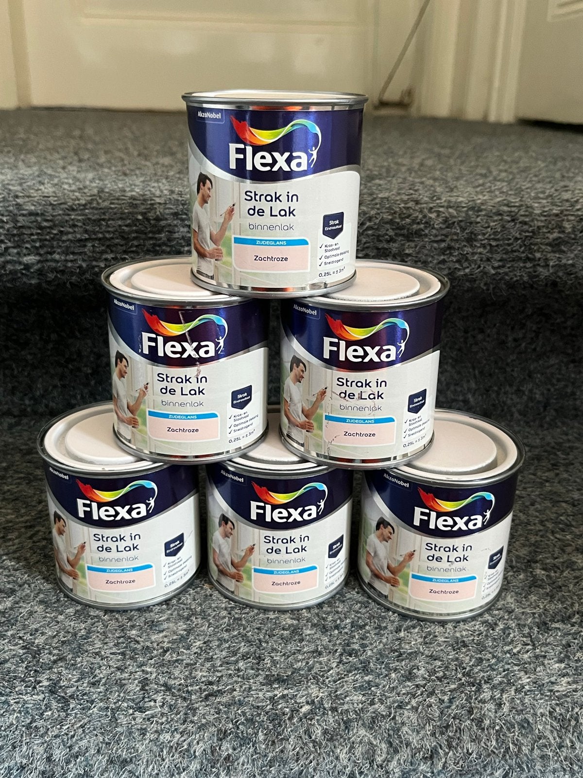 6x 250ml Flexa Binnenlak Zijdeglans Zachtroze, Nieuw, Ophalen of Verzenden, Roze, Lak