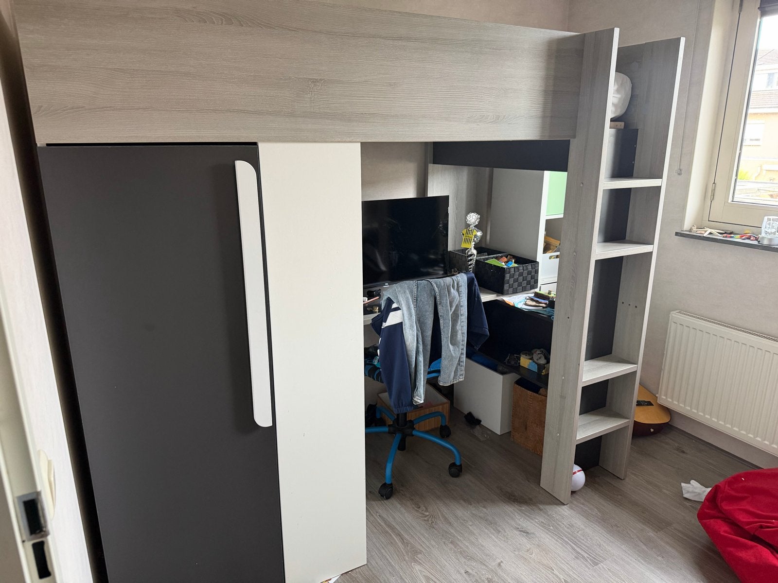 Hoogslaper met kast, bureau en lattenbodem - nette staat, Ophalen, Gebruikt, Eenpersoons, 200 cm