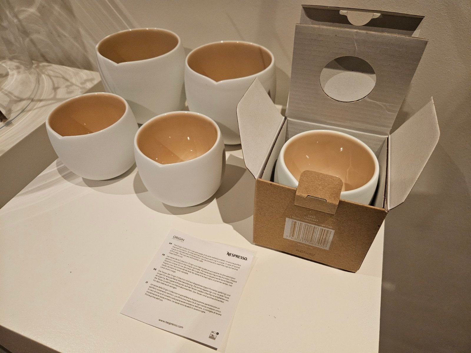 Nespresso Origin Lungo kopjes en Mug Set, Overige typen, Ophalen of Verzenden, Zo goed als nieuw, Wit