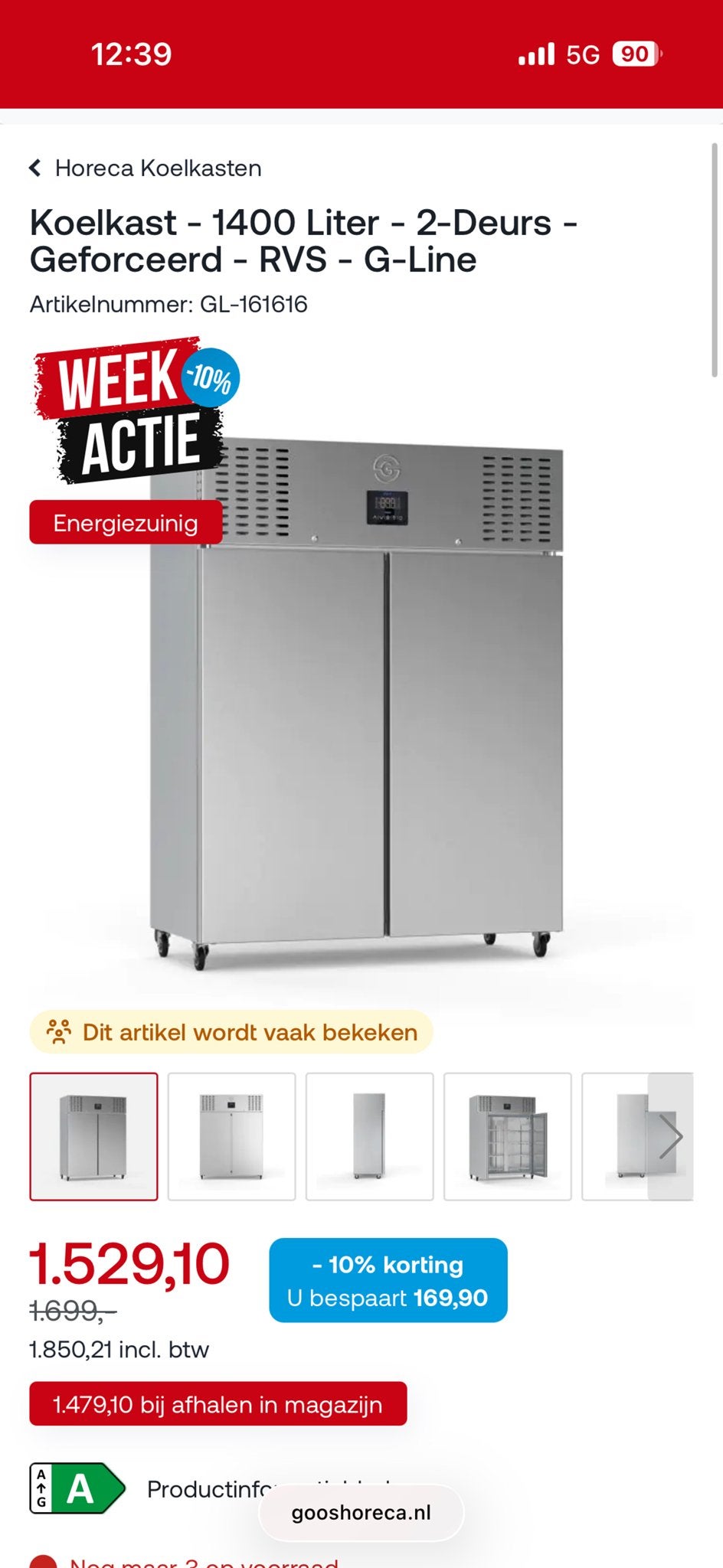 Nieuw! Nieuw! Horeca Koelkast - 1400 Liter - 2-Deurs - RVS, Ophalen, Zonder vriesvak, 200 liter of meer, 60 cm of meer
