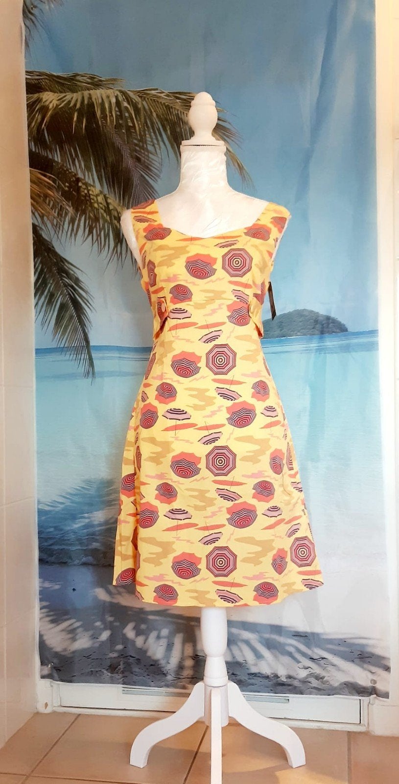Retro jurk beach parasol nieuw, Verzenden, Geel, Maat 42/44 (L), Nieuw