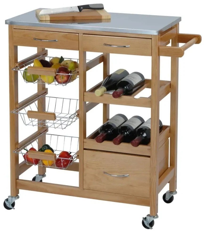 Houten Keukentrolley met RVS Blad - 36x66x84 cm, Ophalen, Nieuw