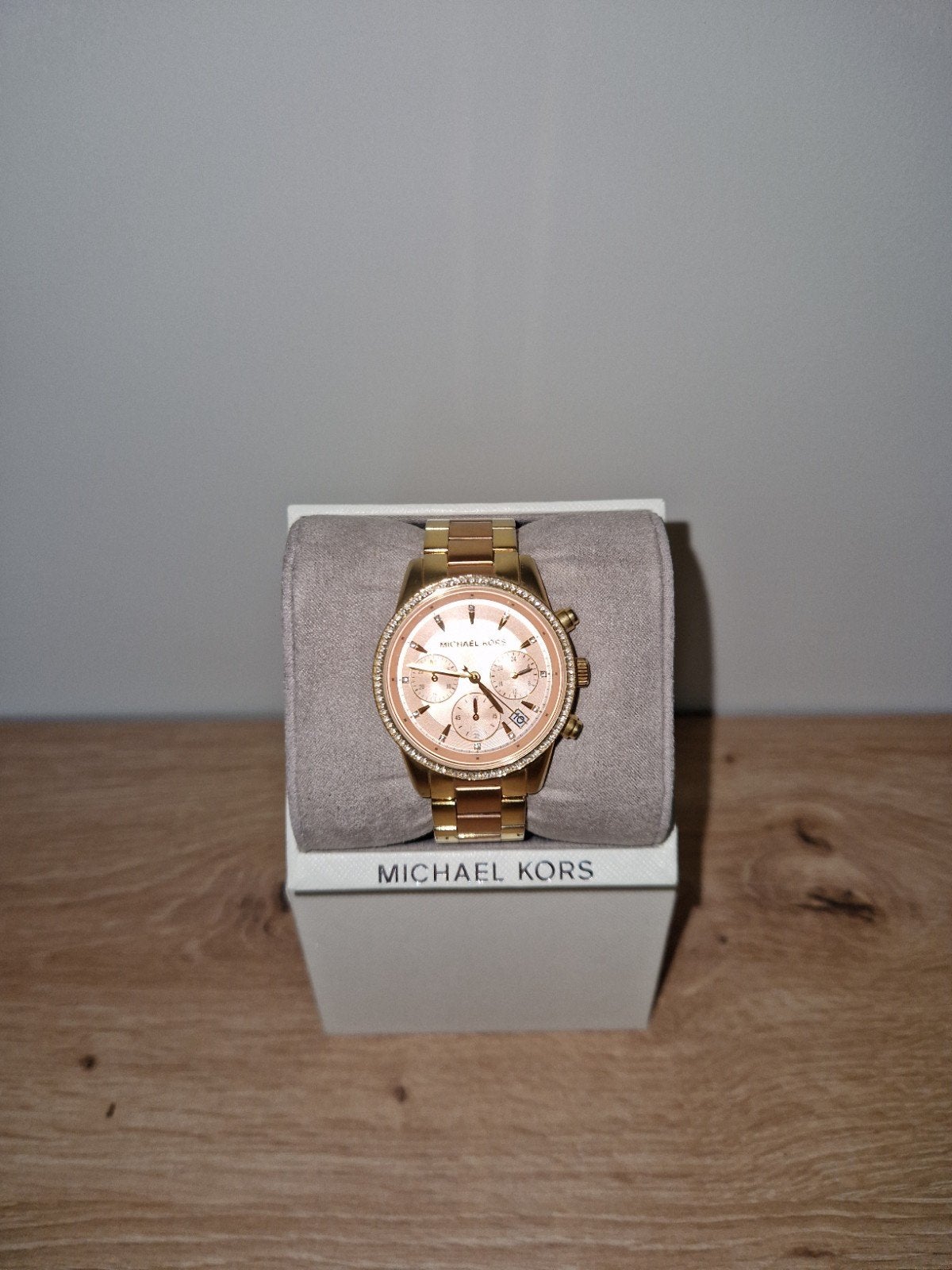 Michael Kors dameshorloge MK-6475 goudkleurig met strass, Staal, Staal, Zo goed als nieuw, Met strass