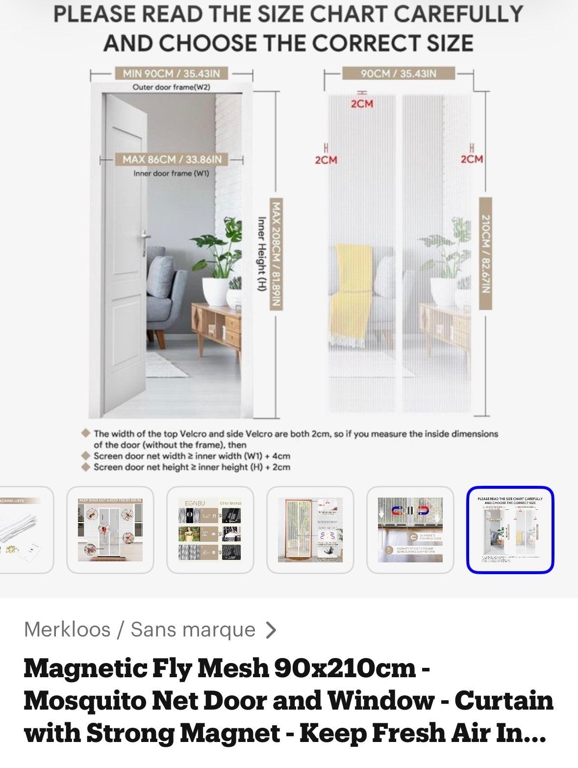 Magnetische Horrengaas Deur 90x210cm - Houd insecten buiten, Ophalen, Kunststof, 80 tot 100 cm, Hordeur