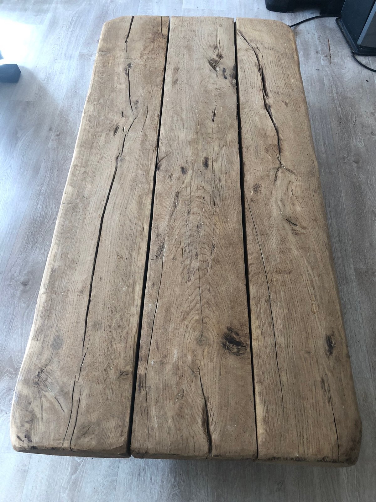 Oeroude bielzen salontafel van onbewerkt hout. Is loodzwaar., Ophalen, Gebruikt, Rechthoekig, Hout