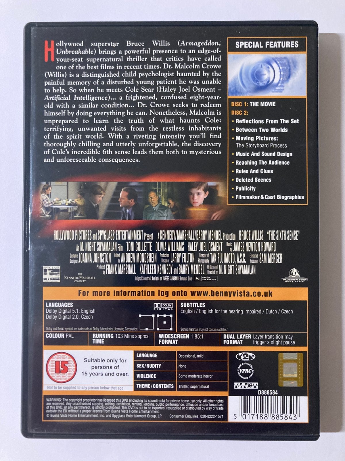 The Sixth Sense, 1999 / 2x DVD / Collector’s Edition, Engels, Vanaf 16 jaar, Nederlands, Bonusmateriaal