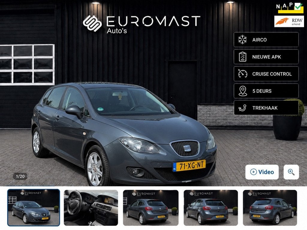 Seat Leon 1.6 Stylance Airco Cruise Trekhaak 5D Nieuwe Apk, Auto's, Seat, Bedrijf, Te koop, Leon, ABS, Airbags, Airconditioning