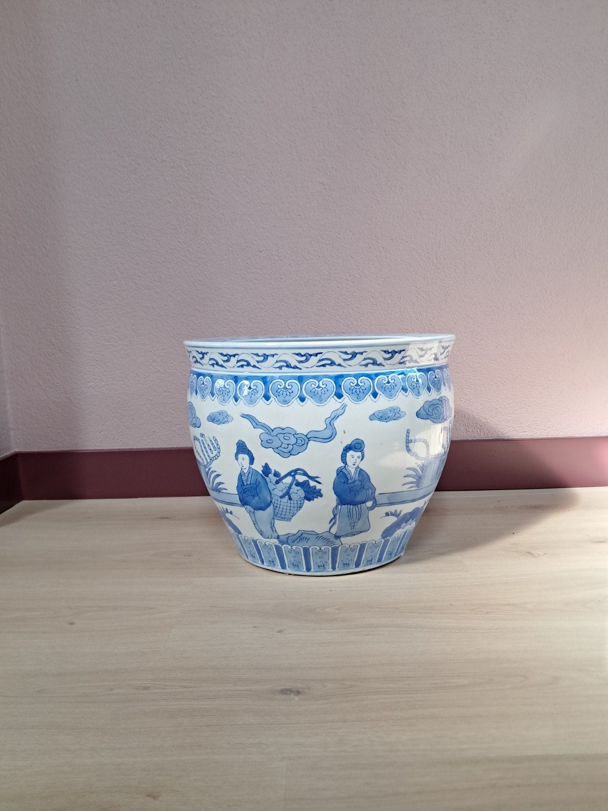 Antieke Chinese Blauw-Witte Porseleinen Vissenkom, Ophalen