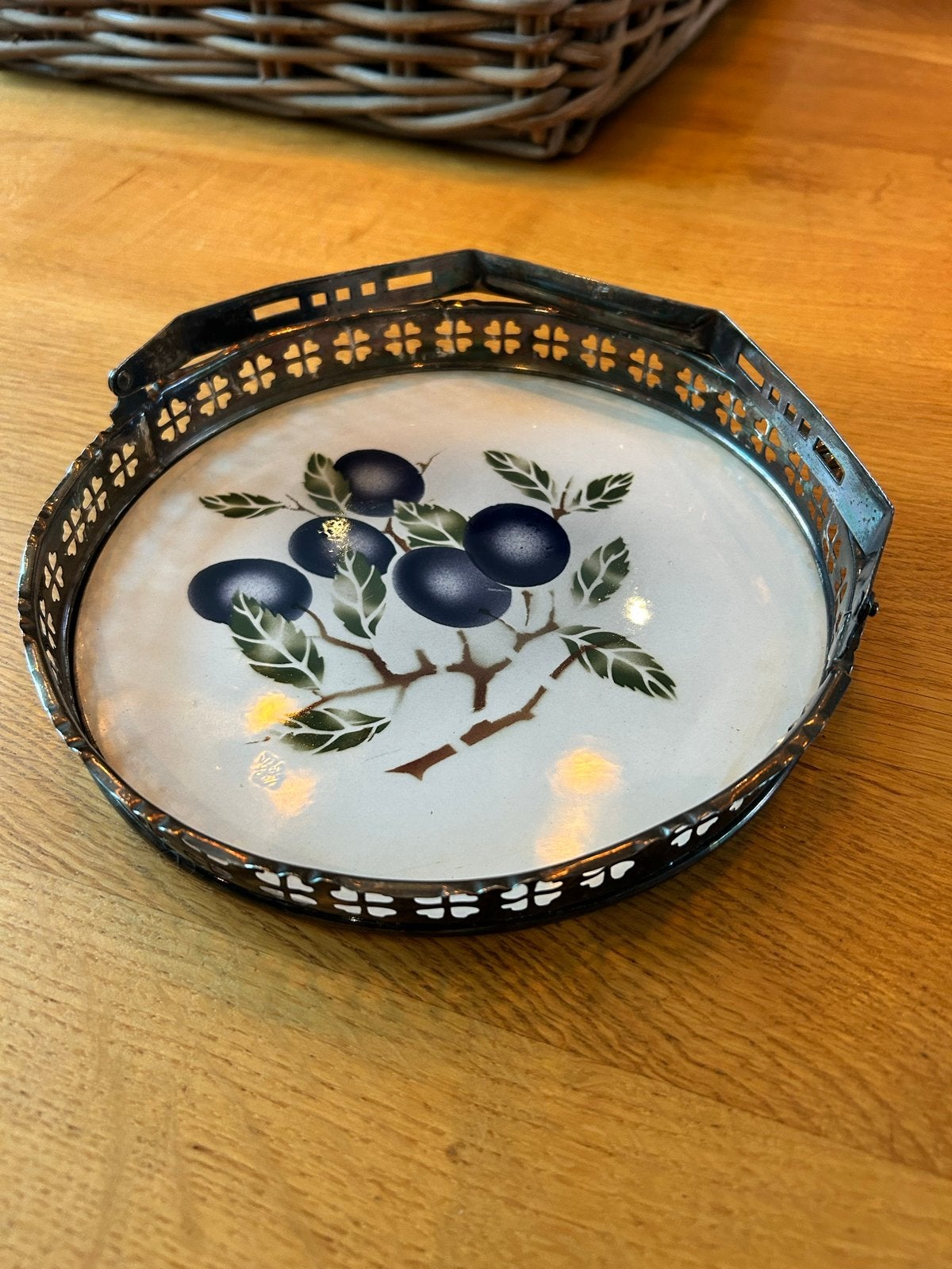Antiek Jugendstil Dienblad met Pruimen - Max Danhorn Neurenb, Ophalen of Verzenden