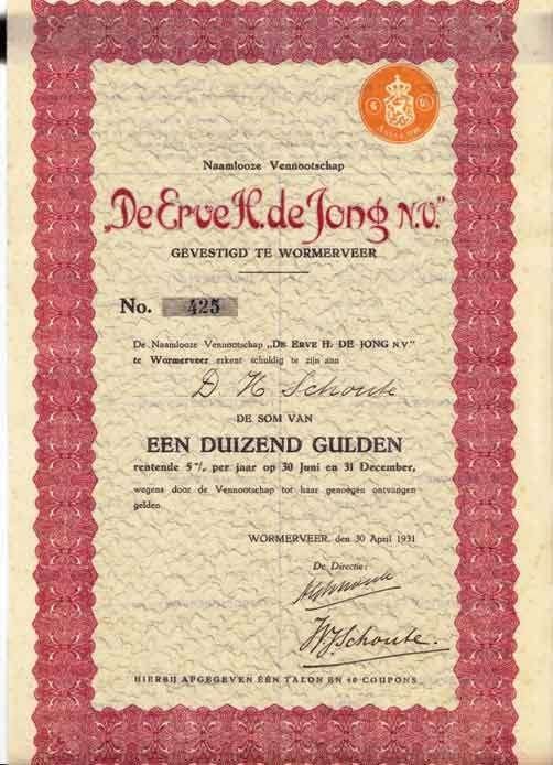 De Erve H. de Jong, Ophalen of Verzenden, 1920 tot 1950, Aandeel