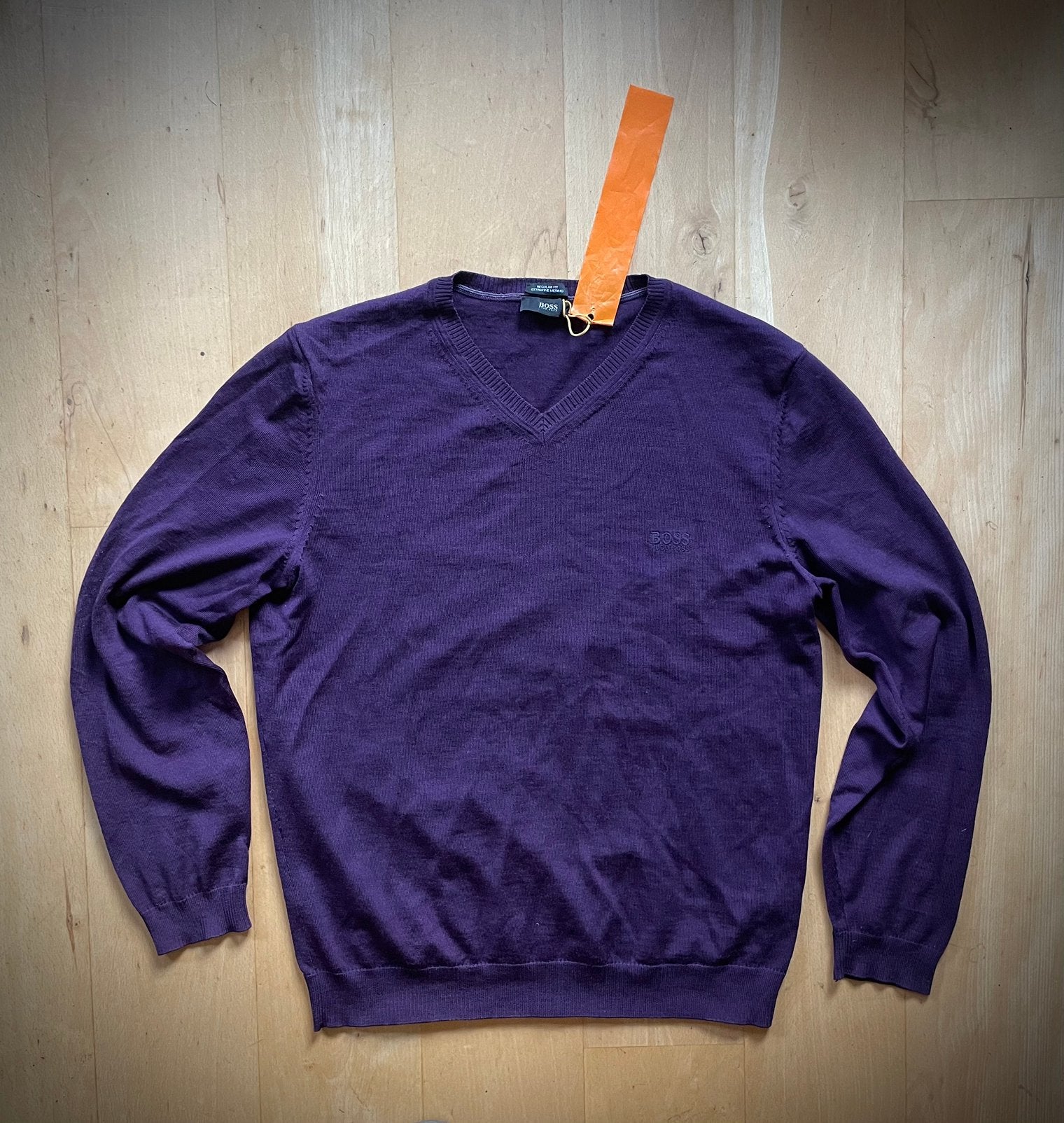 Hugo Boss Trui Pull Over extra Fine Merino Regular Fit L, Ophalen of Verzenden, Zo goed als nieuw, Maat 52/54 (L), Paars