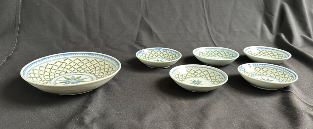 Aardewerk schalen set - groen en blauw design, Ophalen of Verzenden