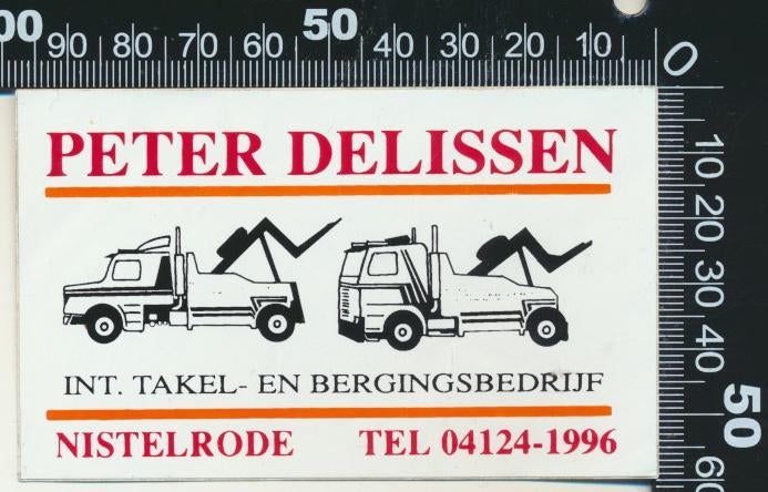 Sticker: Peter Delissen Takel en Bergingsbedrijf Nistelrode, Ophalen of Verzenden, Zo goed als nieuw, Bedrijf of Vereniging