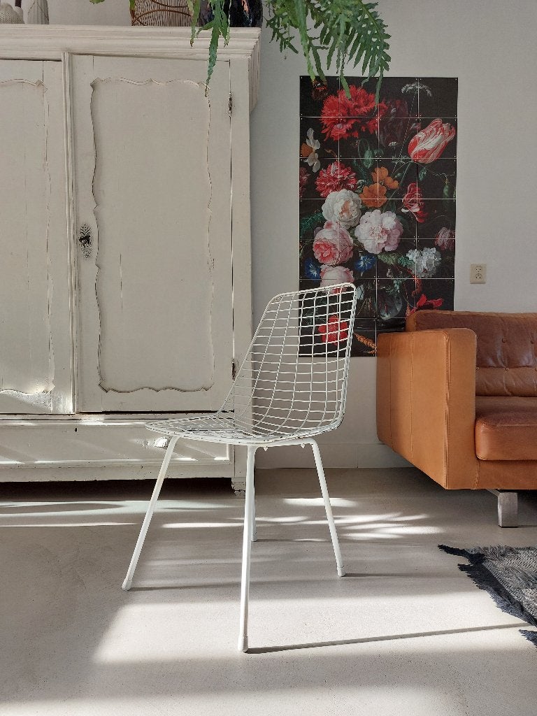 Witte vintage draadstoel, Huis en Inrichting, Stoelen, Ophalen, Gebruikt, Wit, Vintage