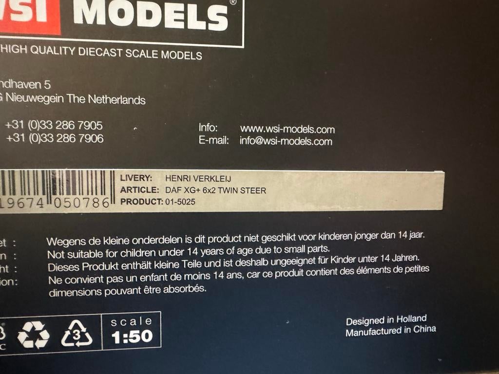 WSI model DAF XG Henri Verkleij 1:50, Ophalen of Verzenden, Nieuw, Bus of Vrachtwagen, Wsi