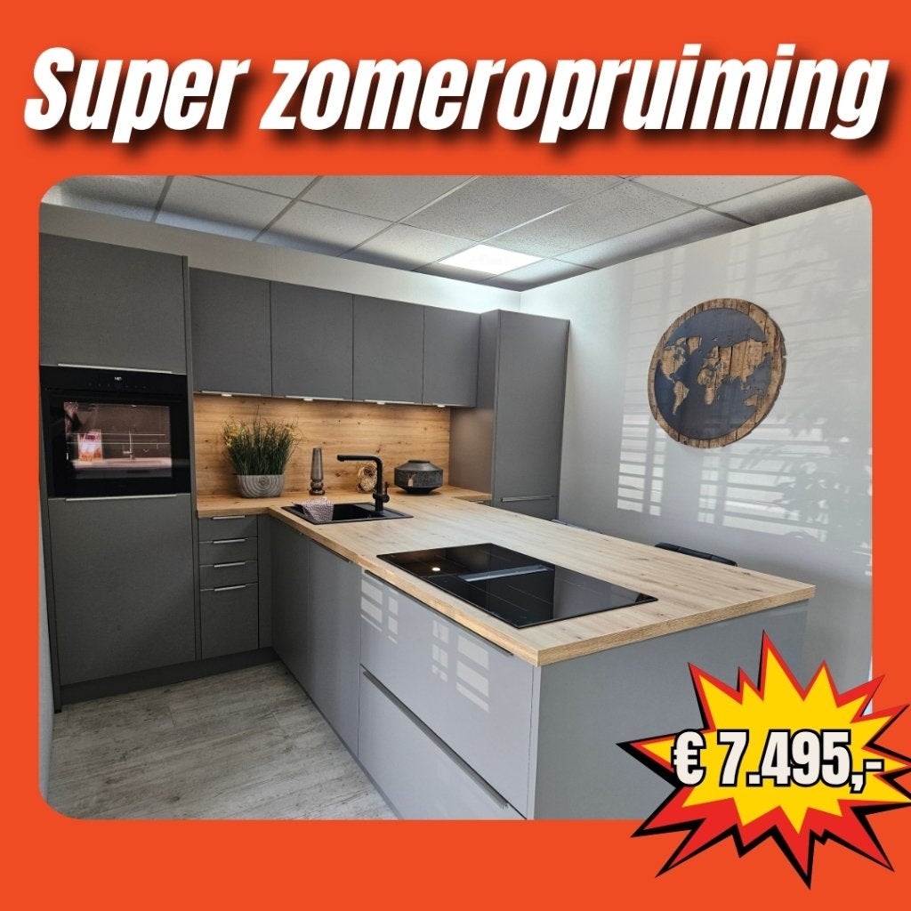 Showroomkeuken Häcker Greige, Ophalen, 75 cm of meer, Nieuw, 200 cm of meer