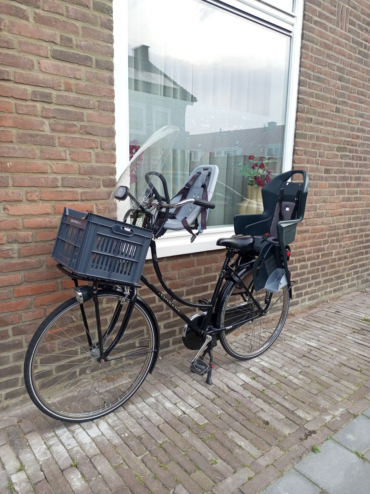 Gazelle Magallet damesfiets met kinderzitjes en windscherm, Terugtraprem, Versnellingen, Ophalen of Verzenden, Gazelle