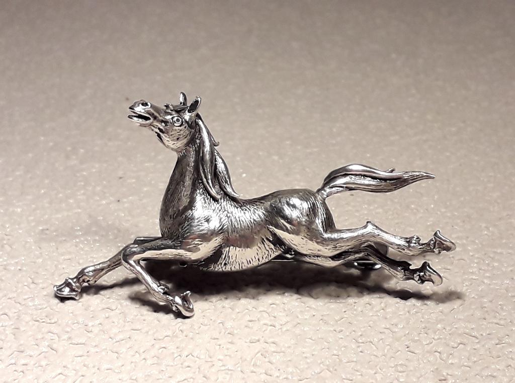 Antiek Zilveren Broche Paard, Verzenden, Zilver, Broche