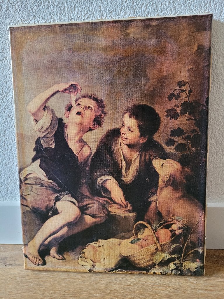 Decoratieve print op doek Murillo 'de taarteneters' 1675, Antiek en Kunst, Kunst | Schilderijen | Klassiek, Portret of Personen