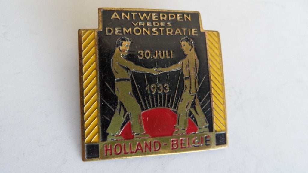 Vredes Demonstratie 1933 Antwerpen Holland-België speld, Verzenden, Gebruikt, Merk, Speldje of Pin
