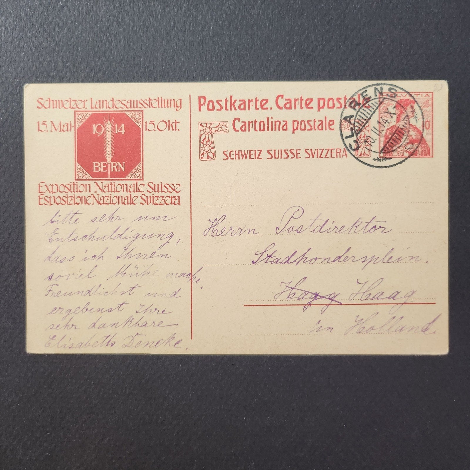 1914 Zeldzame Zwitserse Landestentoonstelling Ansichtkaart, Verzenden, Voor 1920, Gelopen, Overig Europa