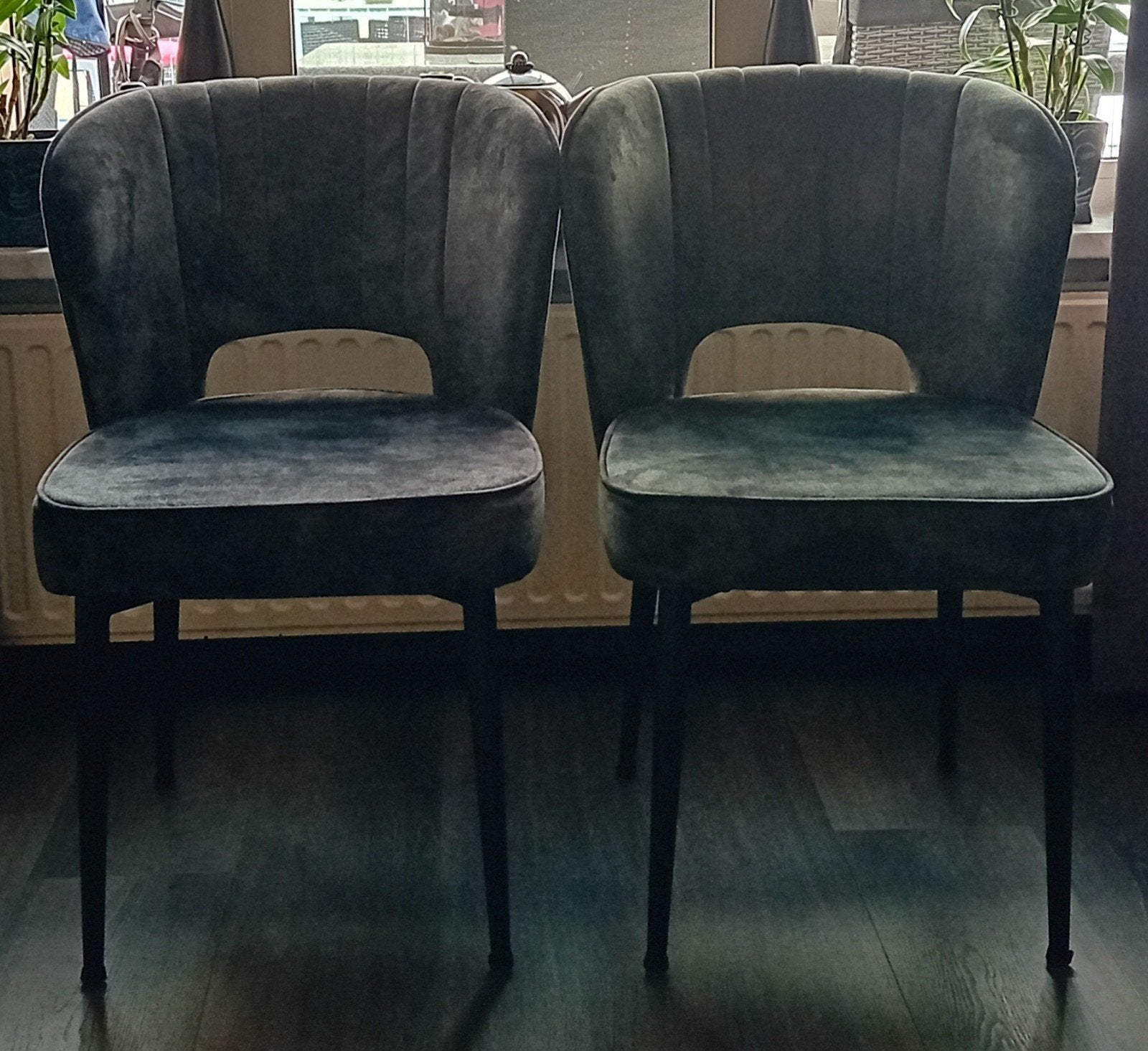 4 eetkamerstoelen z.g.a.n. (2x groen, 2x grijs), Ophalen, Overige kleuren, Zo goed als nieuw, Vier
