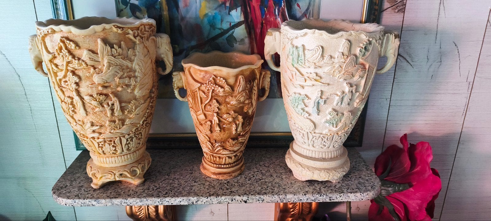 Decoratieve Oosterse Vaas met Reliëf en Olifanten, Ophalen of Verzenden