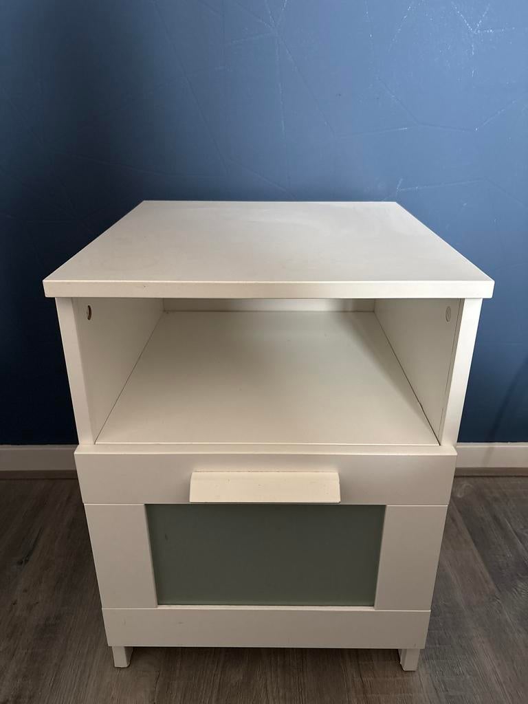2x IKEA Brimnes Nachtkastje - Wit met Lade en Plank, Huis en Inrichting, Ophalen, Gebruikt, Minder dan 45 cm, 55 tot 70 cm