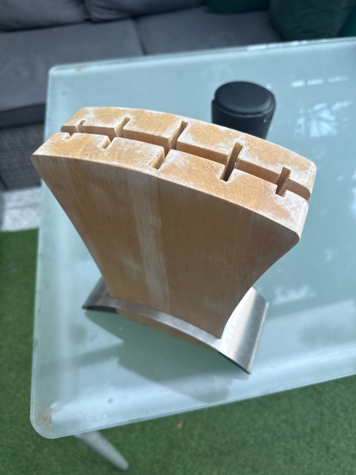 Houten messenblok met metalen voet, Hout, Ophalen of Verzenden, Bruin, Overige typen