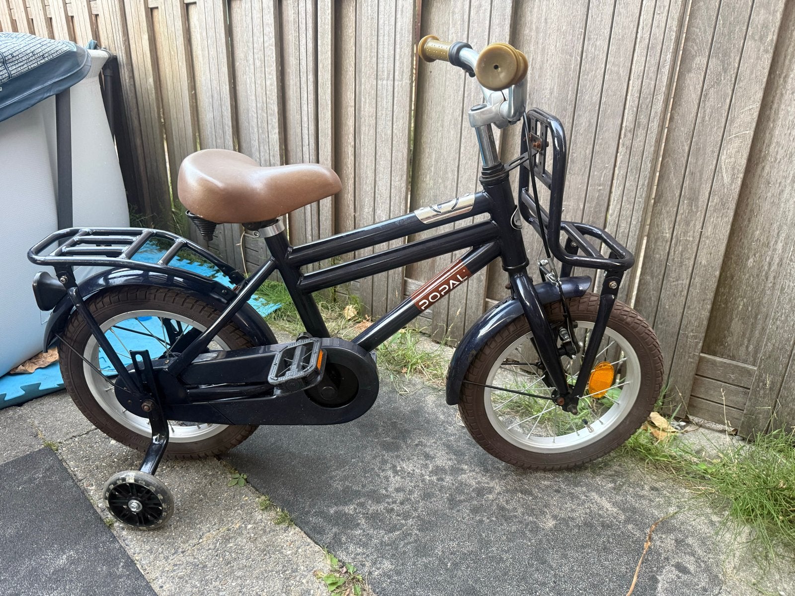 Popal kinderfiets 14 inch met zijwieltjes en terugtraprem, Terugtraprem, Zijwieltjes, Gebruikt, Ophalen of Verzenden