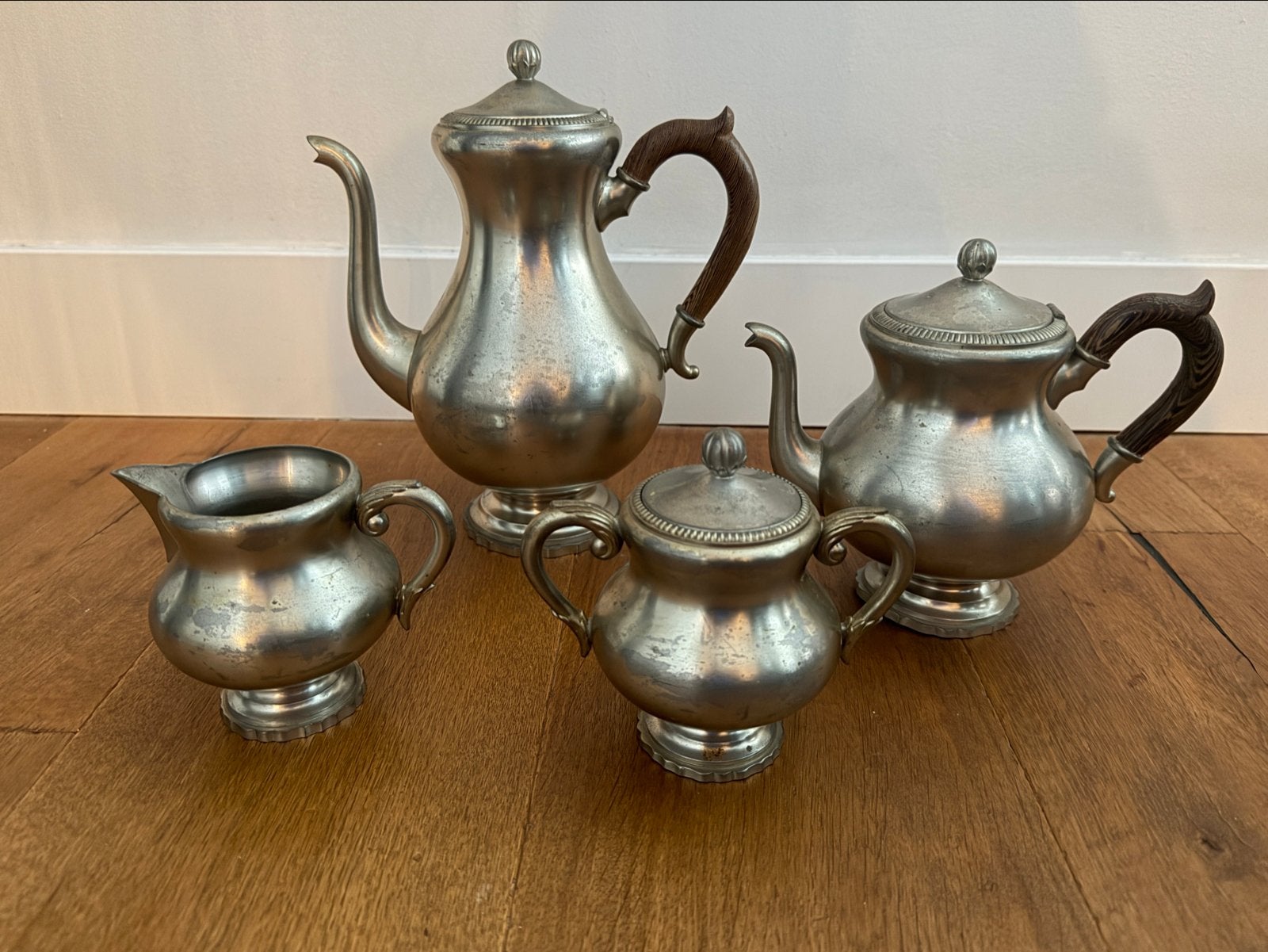 Antiek Royal Holland Pewter Koffie- en Theeservies 4-delig, Ophalen
