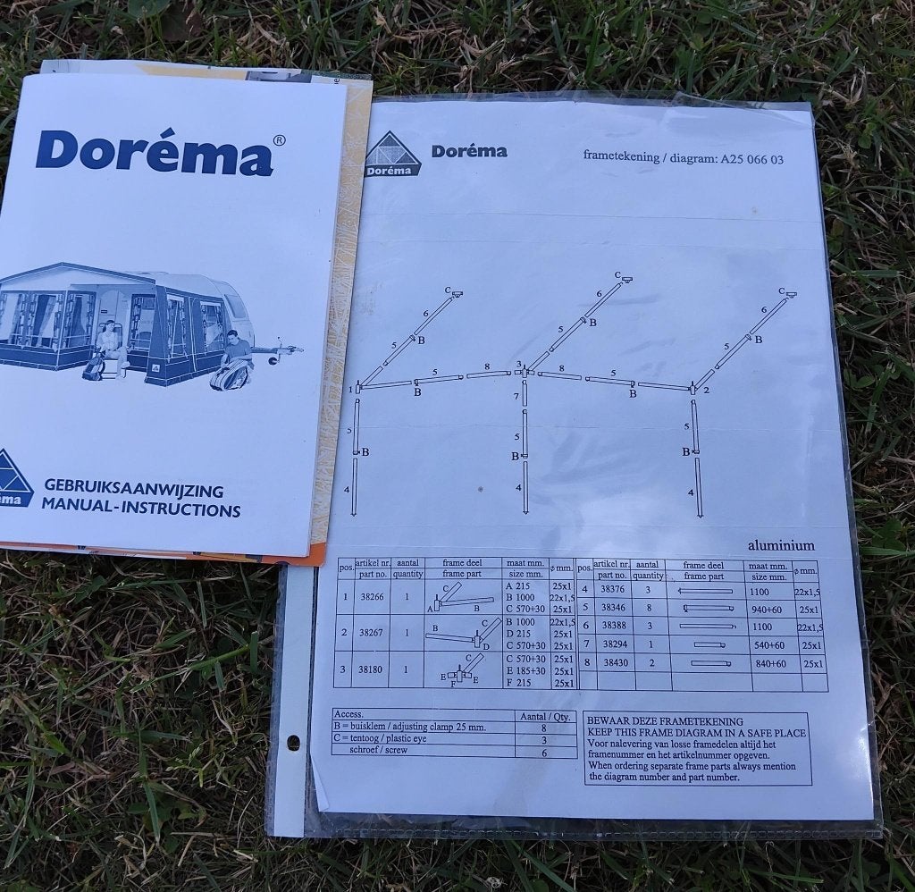 Panorama luifel Dorema met zijwanden en stokken. Maat 12, Ophalen, Gebruikt