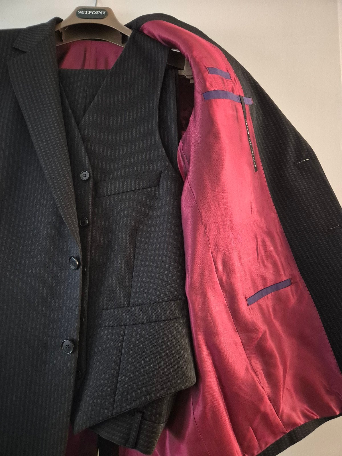 Stijlvol 3-delig maatpak 48/50 (maat M] van Peter v. Holland, Kleding | Heren, Kostuums en Colberts, Ophalen, Zo goed als nieuw