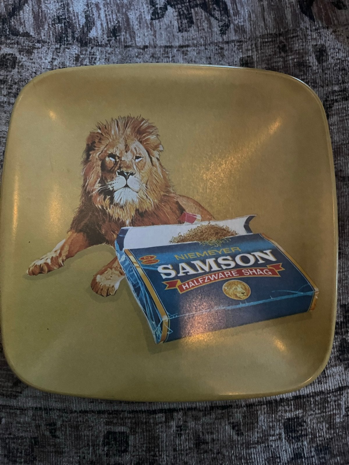 Vintage Samson Shag Tabaksdoos/Asbak met Leeuw Afbeelding, Ophalen of Verzenden, Gebruikt, Asbak