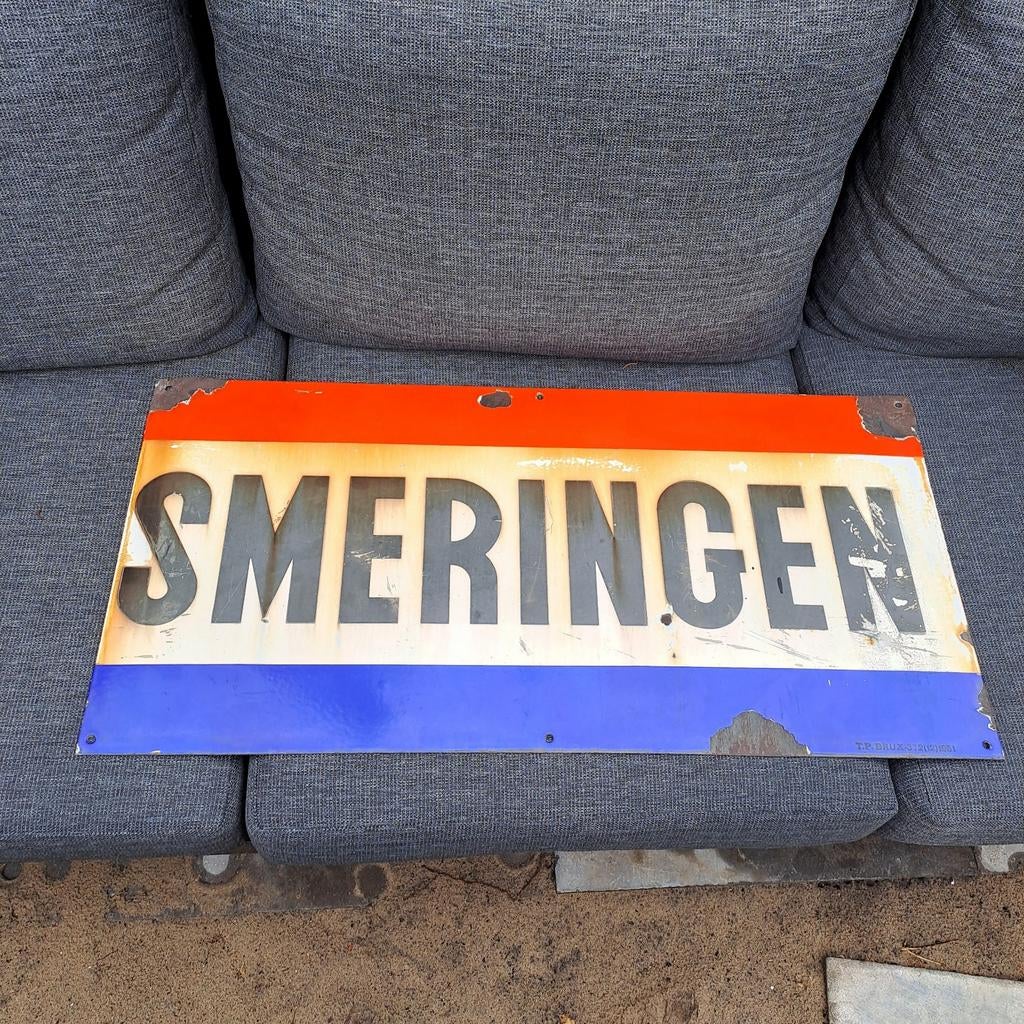 Emaille bord smeringen 1951 - 100x50cm, Ophalen of Verzenden, Gebruikt, Reclamebord