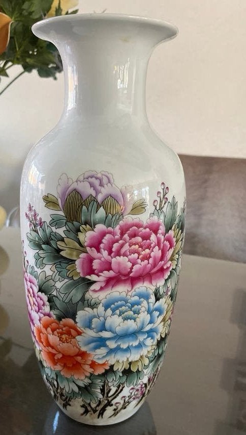 Prachtige Chinese vaas met bloemmotief en kalligrafie, Ophalen of Verzenden